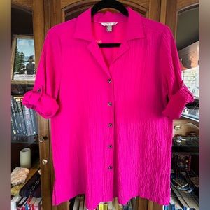 White Stag Supreme Fuchsia Women’s Blouse 3/4 Roll-Tab Sleeves Size S (4-6)
